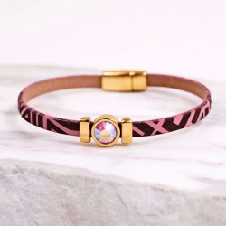 Δερμάτινο Βραχιόλι με Χάραξη και Κρύσταλλο Swarovski | Χειροποίητο Χειροποίητο δερμάτινο βραχιόλι με κρύσταλλο Swarovski