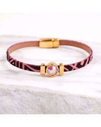 Δερμάτινο Βραχιόλι με Χάραξη και Κρύσταλλο Swarovski | Χειροποίητο Χειροποίητο δερμάτινο βραχιόλι με κρύσταλλο Swarovski