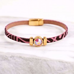 Δερμάτινο Βραχιόλι με Χάραξη και Κρύσταλλο Swarovski | Χειροποίητο Χειροποίητο δερμάτινο βραχιόλι με κρύσταλλο Swarovski