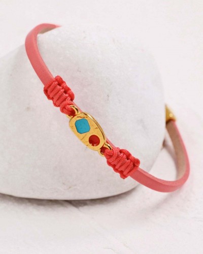 Δερμάτινο Βραχιόλι | Colored Enamel - Coral