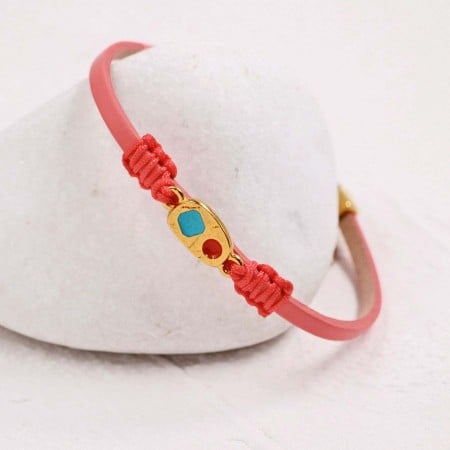 Δερμάτινο Βραχιόλι | Colored Enamel - Coral