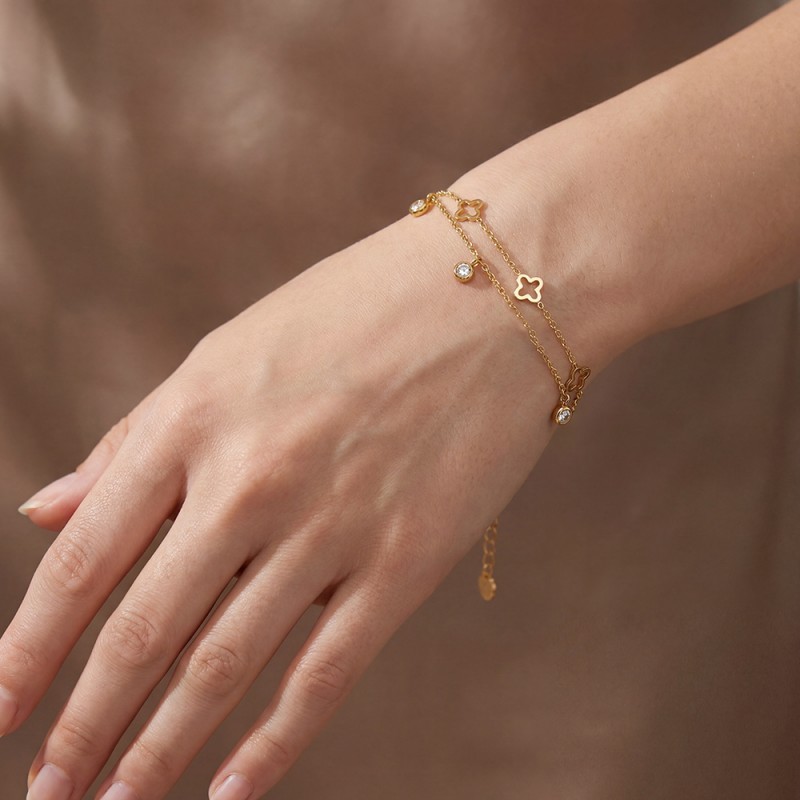 Stainless Steel Jewelry: Βραχιόλι Αλυσίδα Cross & Zircon Επίχρυσο βραχιόλι αλυσίδα από ανοξείδωτο ατσάλι με μεταλλικούς σταυρούς και ζιργκόν