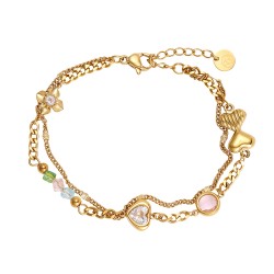 Stainless Steel Jewelry: Βραχιόλι Αλυσίδα Hearts & Zircon Επίχρυσο βραχιόλι αλυσίδα από ανοξείδωτο ατσάλι με μεταλλικές καρδιές και ζιργκόν