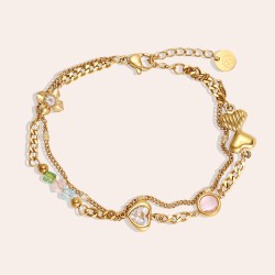 Stainless Steel Jewelry: Βραχιόλι Αλυσίδα Hearts & Zircon Επίχρυσο βραχιόλι αλυσίδα από ανοξείδωτο ατσάλι με μεταλλικές καρδιές και ζιργκόν