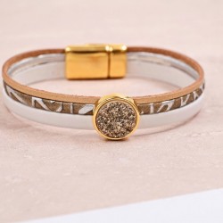 Γυναίκειο Βραχιόλι | Multi Leather & Lava Stone Χειροποίητο βραχιόλι φτιαγμένο από φυσικό δέρμα με ακρυλική πέτρα και μαγνητικό κούμπωμα