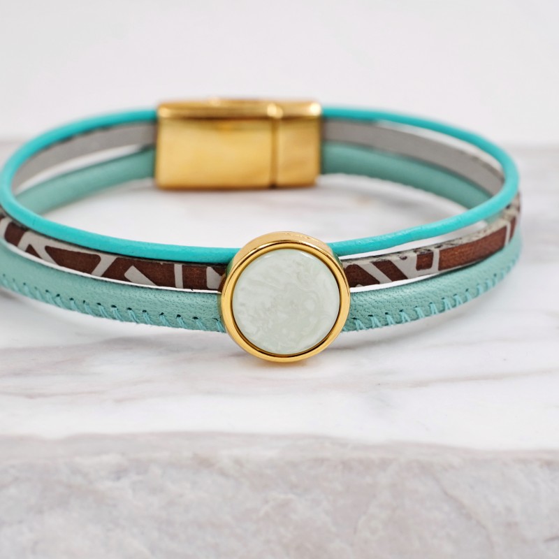 Γυναίκειο Βραχιόλι | Multi Leather & Stone Χειροποίητο βραχιόλι φτιαγμένο από φυσικό δέρμα με ακρυλική πέτρα και μαγνητικό κούμπωμα