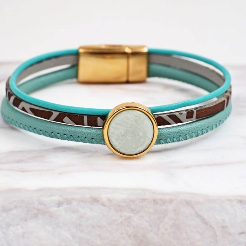 Γυναίκειο Βραχιόλι | Multi Leather & Stone Χειροποίητο βραχιόλι φτιαγμένο από φυσικό δέρμα με ακρυλική πέτρα και μαγνητικό κούμπωμα