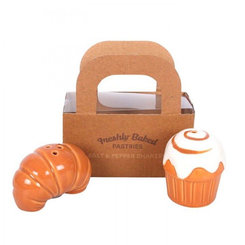 Ceramic Croissant & Cupcake Salt and Pepper Set