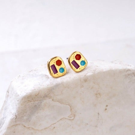 Επίχρυσα Καρφωτά Σκουλαρίκια με Σμάλτο