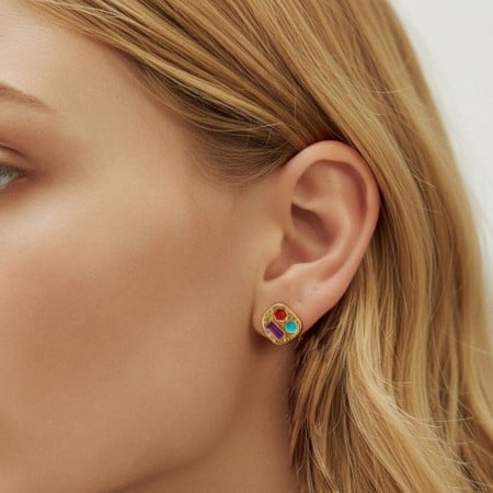 Επίχρυσα Καρφωτά Σκουλαρίκια με Σμάλτο