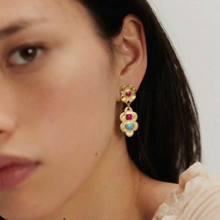 Επίχρυσα Σκουλαρίκια Λουλούδι με Σμάλτο