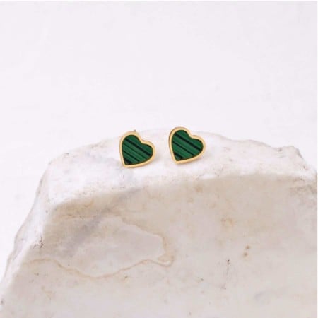 Ατσάλινα Σκουλαρίκια Καρδιά | Μαλαχίτης