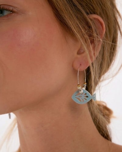 Σκουλαρίκια Κρίκοι - Resin Fish Light Blue