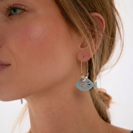 Σκουλαρίκια Κρίκοι - Resin Fish Light Blue