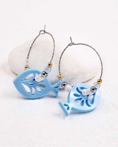 Σκουλαρίκια Κρίκοι - Resin Fish Light Blue Σκουλαρίκια Κρίκοι - Resin Fish Light Blue