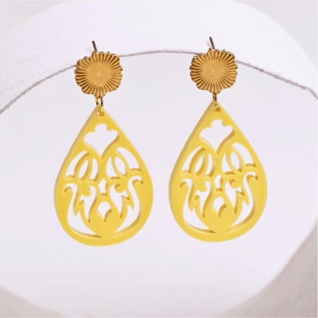 Επίχρυσα Σκουλαρίκια | Resin Drop with Pattern - Κίτρινο Επίχρυσα Σκουλαρίκια | Resin Drop with Pattern - Κίτρινο