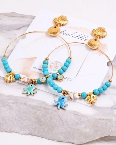Σκουλαρίκια Κρίκοι Sea Life | Howlite & Enamel