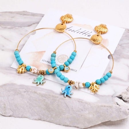 Σκουλαρίκια Κρίκοι Sea Life | Howlite & Enamel
