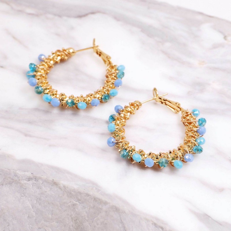 Σκουλαρίκια Κρίκοι Ανοξείδωτο Ατσάλι | Crystal Beads Σκουλαρίκια από ανοξείδωτο ατσάλι με επίχρυση επιμετάλλωση και κρύσταλλα