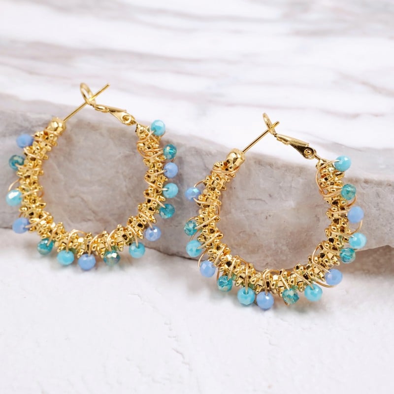Σκουλαρίκια Κρίκοι Ανοξείδωτο Ατσάλι | Crystal Beads Σκουλαρίκια από ανοξείδωτο ατσάλι με επίχρυση επιμετάλλωση και κρύσταλλα
