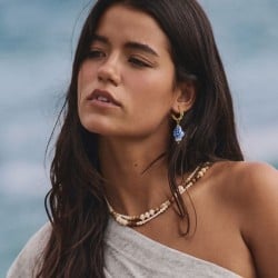 Επίχρυσα σκουλαρίκια κρίκοι από Ατσάλι με κρεμαστό κεραμικό ψαράκι