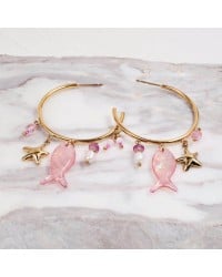 Sea Life Jewelry: Σκουλαρίκια Ανοξείδωτο Ατσάλι - Ψάρι Επίχρυσα σκουλαρίκια κρίκοι από ανοξείδωτο ατσάλι με ψάρι από φυσική πέτρα