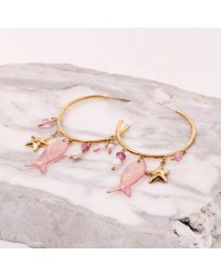 Sea Life Jewelry: Σκουλαρίκια Ανοξείδωτο Ατσάλι - Ψάρι Επίχρυσα σκουλαρίκια κρίκοι από ανοξείδωτο ατσάλι με ψάρι από φυσική πέτρα