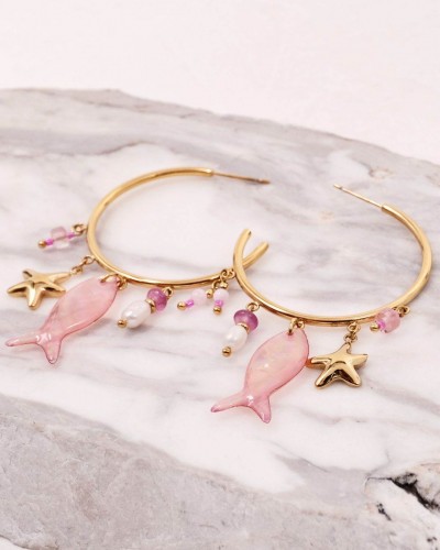 Sea Life Jewelry: Σκουλαρίκια Κρίκοι Ατσάλι - Charm Ψάρι