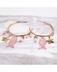 Sea Life Jewelry: Σκουλαρίκια Ανοξείδωτο Ατσάλι - Ψάρι Επίχρυσα σκουλαρίκια κρίκοι από ανοξείδωτο ατσάλι με ψάρι από φυσική πέτρα