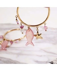 Sea Life Jewelry: Σκουλαρίκια Ανοξείδωτο Ατσάλι - Ψάρι Επίχρυσα σκουλαρίκια κρίκοι από ανοξείδωτο ατσάλι με ψάρι από φυσική πέτρα