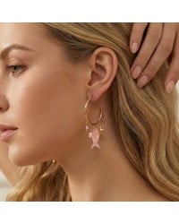 Sea Life Jewelry: Σκουλαρίκια Ανοξείδωτο Ατσάλι - Ψάρι Επίχρυσα σκουλαρίκια κρίκοι από ανοξείδωτο ατσάλι με ψάρι από φυσική πέτρα