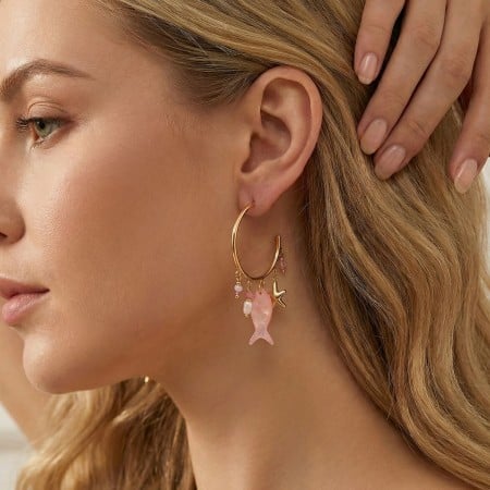 Sea Life Jewelry: Σκουλαρίκια Κρίκοι Ατσάλι - Charm Ψάρι