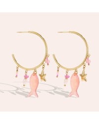 Sea Life Jewelry: Σκουλαρίκια Ανοξείδωτο Ατσάλι - Ψάρι Επίχρυσα σκουλαρίκια κρίκοι από ανοξείδωτο ατσάλι με ψάρι από φυσική πέτρα