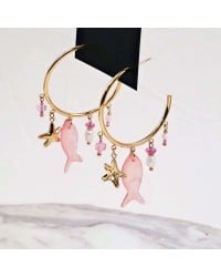 Sea Life Jewelry: Σκουλαρίκια Ανοξείδωτο Ατσάλι - Ψάρι Επίχρυσα σκουλαρίκια κρίκοι από ανοξείδωτο ατσάλι με ψάρι από φυσική πέτρα