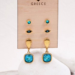 Σετ 3 Επίχρυσα Σκουλαρίκια - Laguna Blue Κρύσταλλα & Σμάλτο Σετ Επίχρυσα Σκουλαρίκια με Κρύσταλλα & Σμάλτο με επιμετάλλωση χρυσού 24Κ