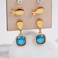 Σετ 3 Επίχρυσα Σκουλαρίκια - Azure Blue Κρύσταλλα & Σμάλτο Σετ 3 Επίχρυσα Σκουλαρίκια - Azure Blue Κρύσταλλα & Σμάλτο με επιμετάλλωση χρυσού 24Κ