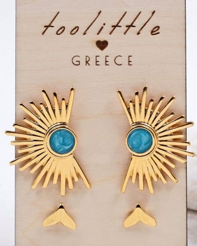 Σετ 2 Επίχρυσα Σκουλαρίκια - Τιρκουάζ Περλέ Σμάλτο