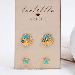 Σετ 2 Επίχρυσα Σκουλαρίκια "Sea Life" - Τιρκουάζ Σμάλτο Σετ 2 Επίχρυσα Σκουλαρίκια "Sea Life" - Τιρκουάζ Σμάλτο και επιμετάλλωση χρυσού 24Κ