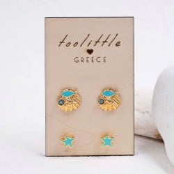 Σετ 2 Επίχρυσα Σκουλαρίκια "Sea Life" - Τιρκουάζ Σμάλτο Σετ 2 Επίχρυσα Σκουλαρίκια "Sea Life" - Τιρκουάζ Σμάλτο και επιμετάλλωση χρυσού 24Κ