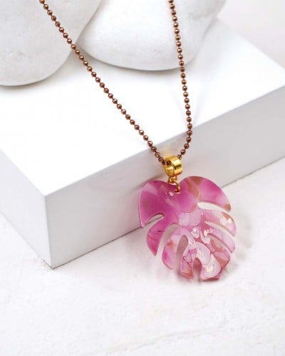 Μακρύ Κολιέ Toolittle - Resin Leaf Fuchsia