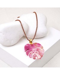 Μακρύ Κολιέ Toolittle - Resin Leaf Fuchsia Xειροποίητo κολιέ με πλέξιγκλας φύλλο και επίχρυσα στοιχεία