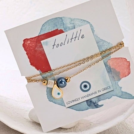 Χειροποίητο Επίχρυσο Κολιέ: Μάτι-Σταγόνα με Σμάλτο