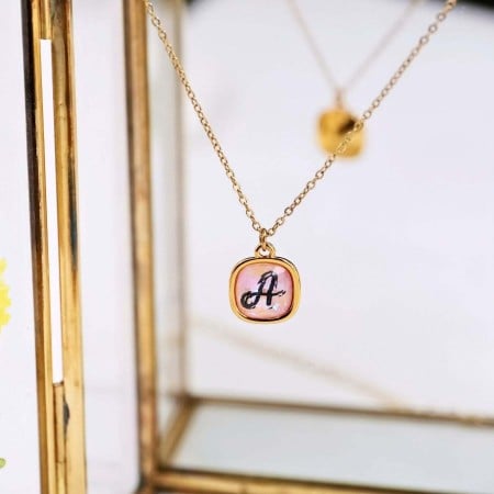 Κολιέ Χάραξη με Μονόγραμμα: Κρύσταλλο Swarovski Σομόν