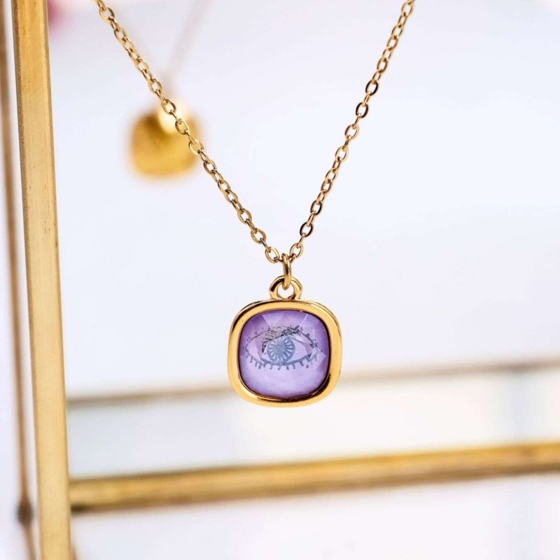 Xειροποίητo Κολιέ με κρύσταλλο Swarovski | Χάραξη με Μάτι Xειροποίητo Κολιέ με κρύσταλλο Swarovski - Χάραξη με Μάτι