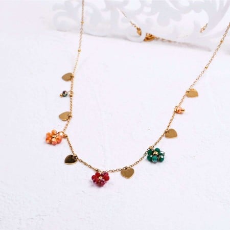 Stainless Steel Jewelry: Κολιέ Λουλούδια με Κρύσταλλα