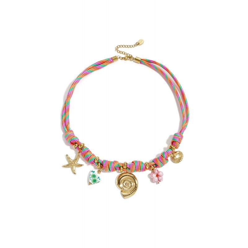 Paracord Jewelry: Κολιέ Ανοξείδωτο Ατσάλι & Θαλασσινά Charms Καλοκαιρινό κολιέ από επιχρυσωμένο ανοξείδωτο ατσάλι και κορδόνι Paracord