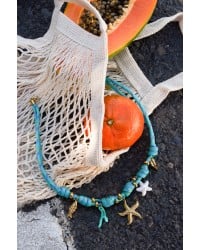 Paracord Jewelry: Κολιέ Ανοξείδωτο Ατσάλι & Θαλασσινά Charms Καλοκαιρινό κολιέ από επιχρυσωμένο ανοξείδωτο ατσάλι και κορδόνι Paracord