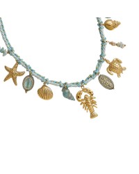 Κολιέ Ανοξείδωτο Ατσάλι & Θαλασσινά Charms Καλοκαιρινό κολιέ από επιχρυσωμένο ανοξείδωτο ατσάλι και κορδόνι Satine