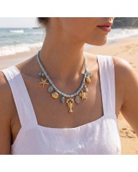 Κολιέ Ανοξείδωτο Ατσάλι & Θαλασσινά Charms Καλοκαιρινό κολιέ από επιχρυσωμένο ανοξείδωτο ατσάλι και κορδόνι Satine
