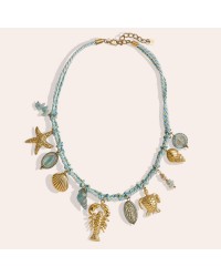 Κολιέ Ανοξείδωτο Ατσάλι & Θαλασσινά Charms Καλοκαιρινό κολιέ από επιχρυσωμένο ανοξείδωτο ατσάλι και κορδόνι Satine